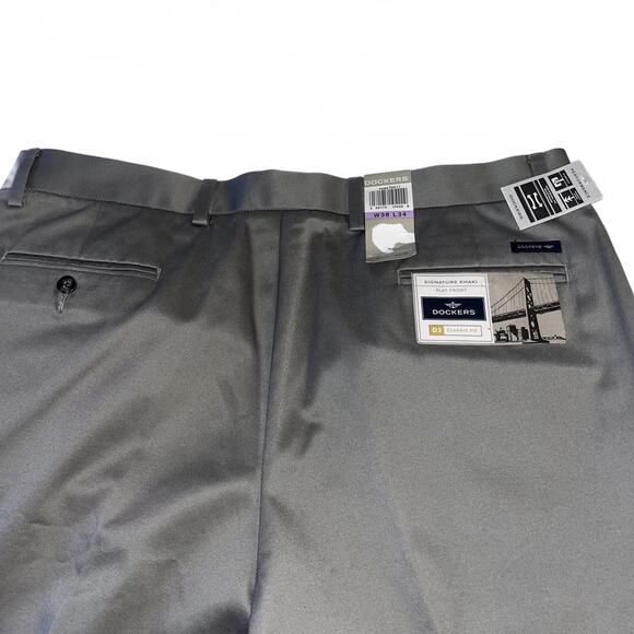 New With Tags Dockers $55 Men's 38Wx34L Classic Fit Gray Flat Front Dress Pants - Picture 5 of 9